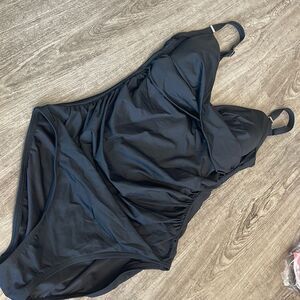 Calvin Klein Womens Solid Twist Over Shoulder One Piece Swimsuit Tummy Control